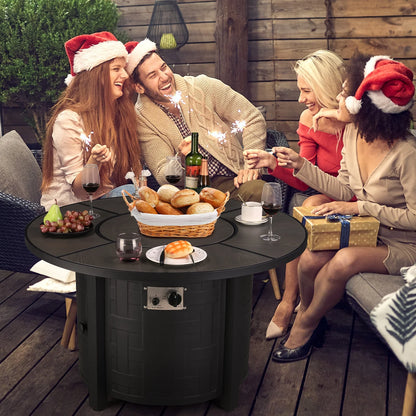 GARTIO 42" Round Propane Fire Pit Table 50,000 BTU Steel Gas Fire Pit with Removable Lid, Cover and Blue Glass Rocks, Outdoor Fireplace Set
