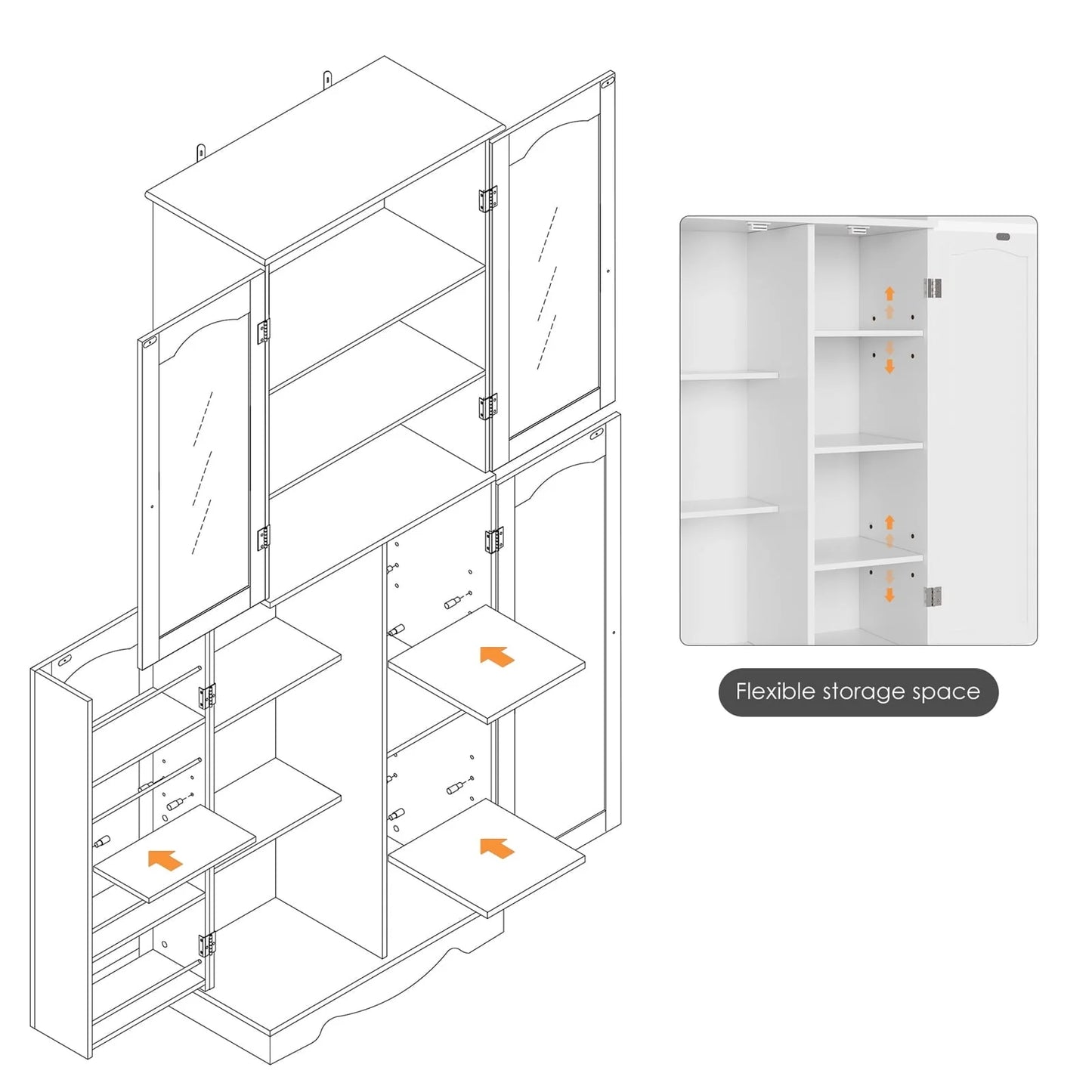 Homfa Kitchen Food Pantry Cabinet, 63.5'' Tall Storage Cabinet with Frosted Glass Doors and Adjustable Shelves, White