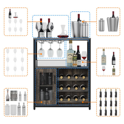 Wine Bar Rack Cabinet with Detachable Wine Rack, Bar Cabinet with Glass Holder, Small Sideboard and Buffet Cabinet with Mesh Door (White)