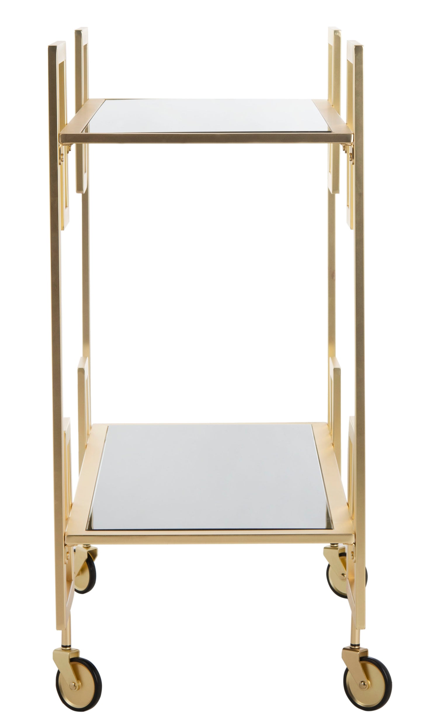 SAFAVIEH Eliza 2 Tier Modern Glam Rectangle Bar Cart with Casters, Brass/Black Glass