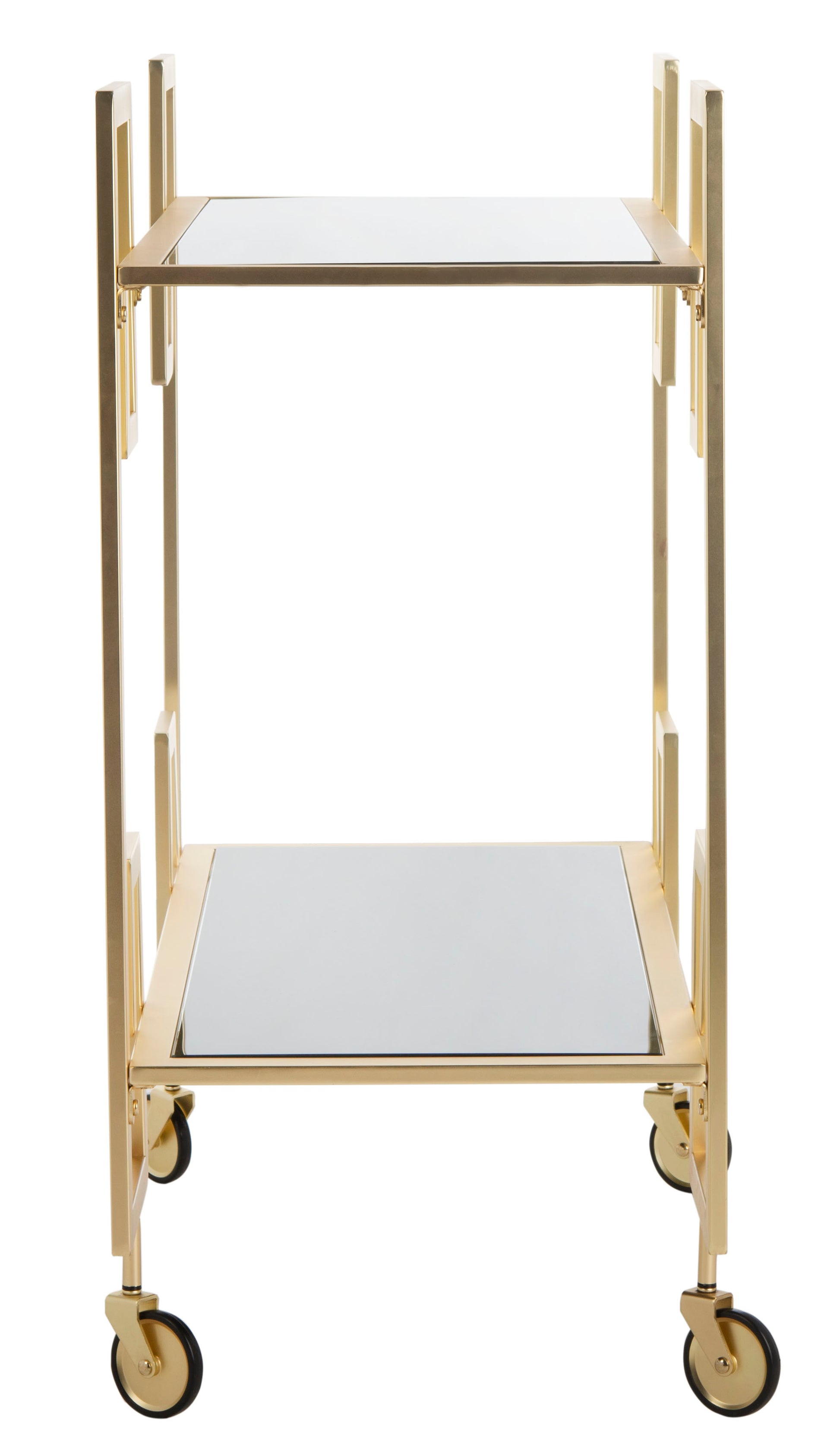 SAFAVIEH Eliza 2 Tier Modern Glam Rectangle Bar Cart with Casters, Brass/Black Glass