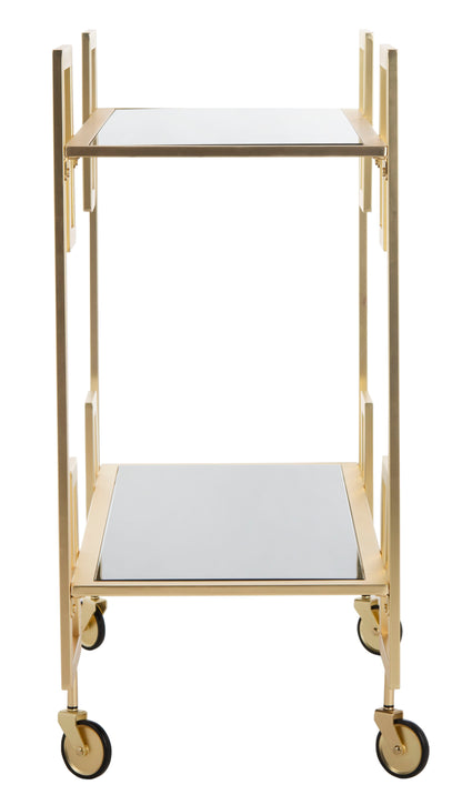 SAFAVIEH Eliza 2 Tier Modern Glam Rectangle Bar Cart with Casters, Brass/Black Glass