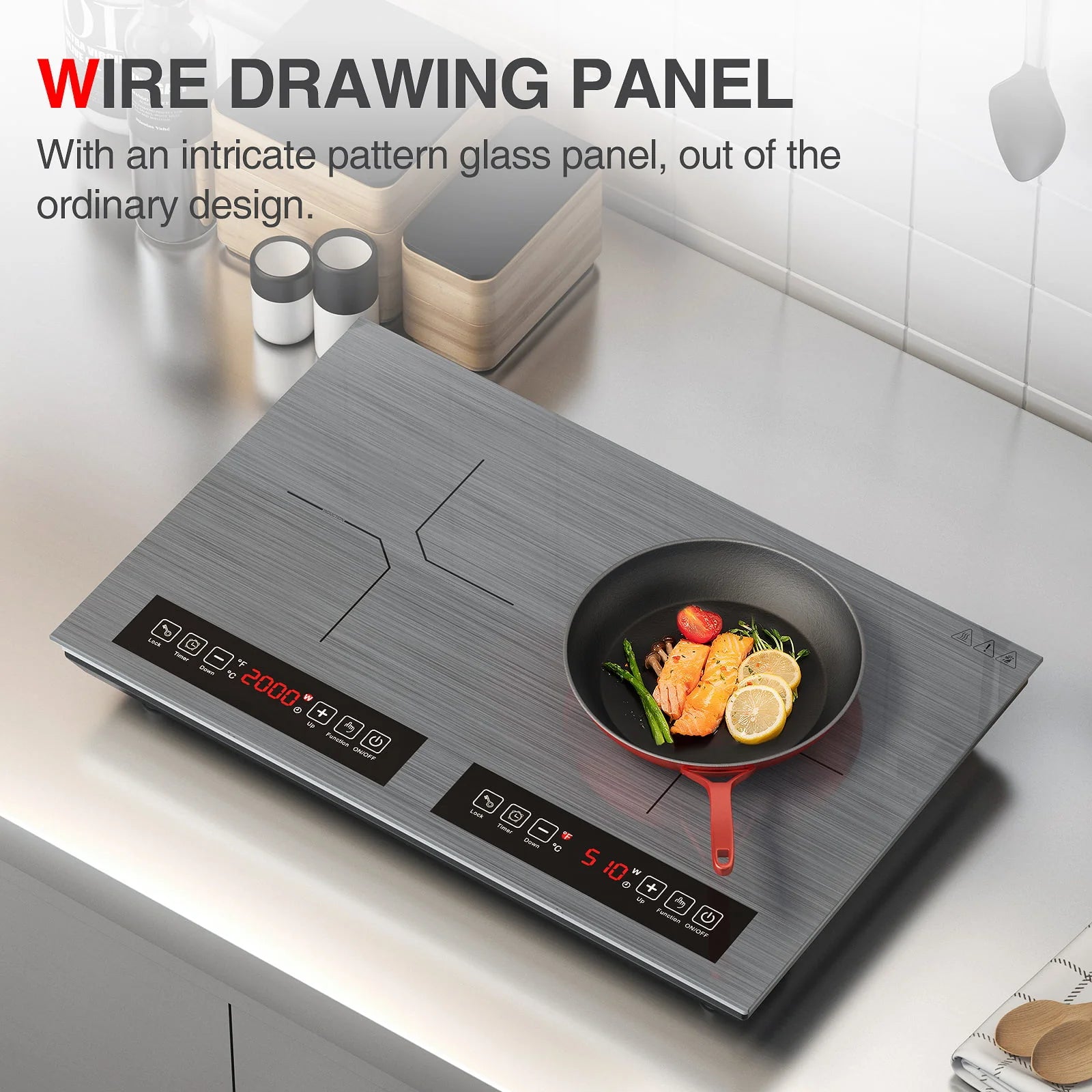Induction Cooktop, 110V 24 Inch Electric Cooktop LED Touch Screen Burner, Overheat Protection Function Hot Plate, 9 Temperature and Power Safety Lock, Special Design Glass Panel Stove