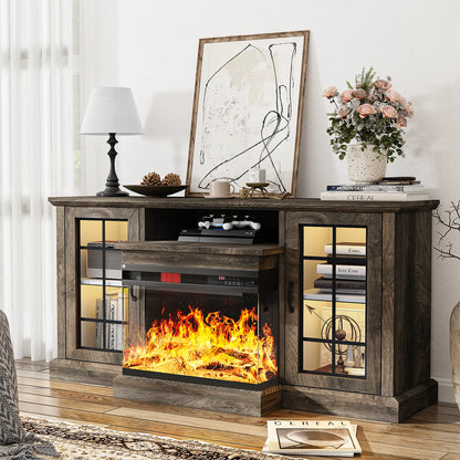 Easoger Fireplace TV Stand for TVs up to 65", 12 Flame Colors&12 LED Light Colors, TV Console with 3-Sided Glass Fireplace, for Living Room, Gray