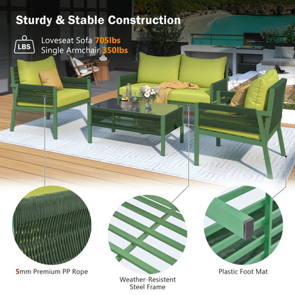 Segmart Wicker Patio Furniture Sets, 4-Piece Rope Patio Furniture Set with Tempered Glass Table, Outdoor Deep Seating Conversation Set with Thick Cushions for Backyard, Porch, Balcony