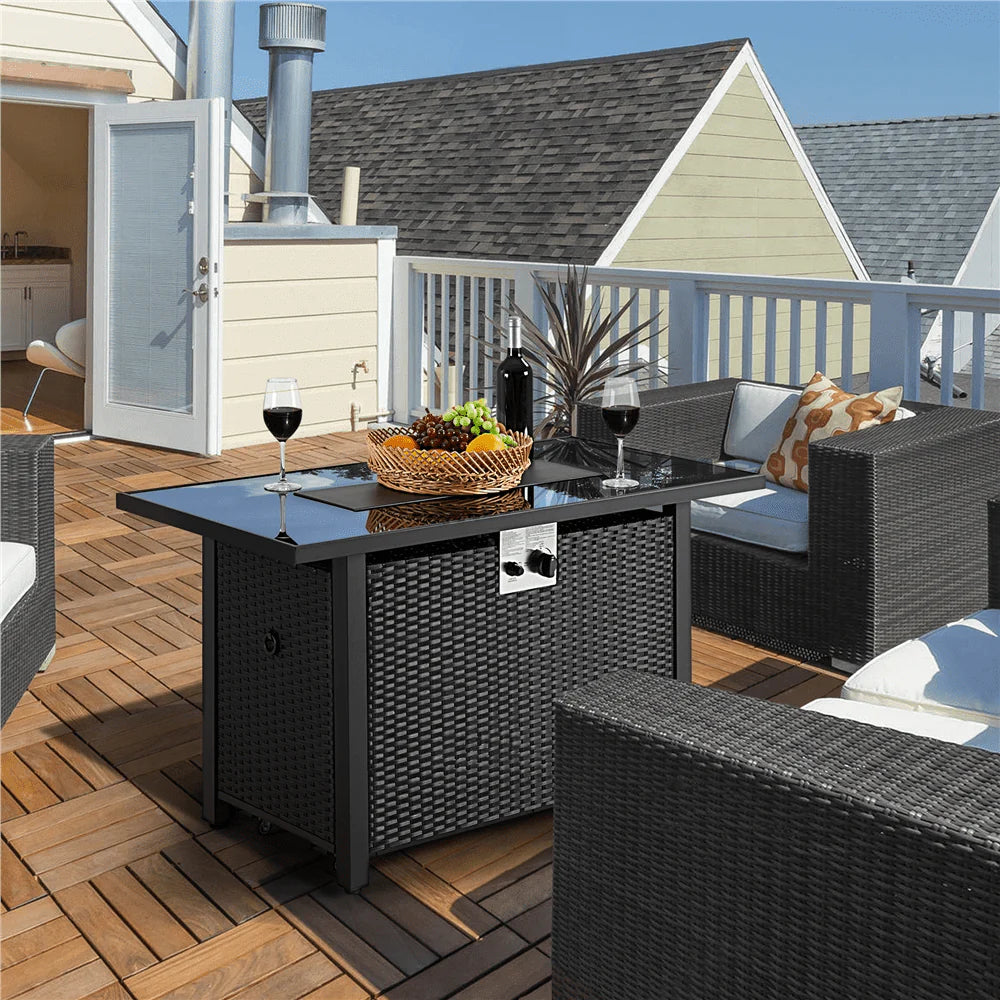 Yaheetech 43'' Propane Fire Pit 50,000 BTU Outdoor Gas Fire Pit with Tempered Glass Tabletop, Black