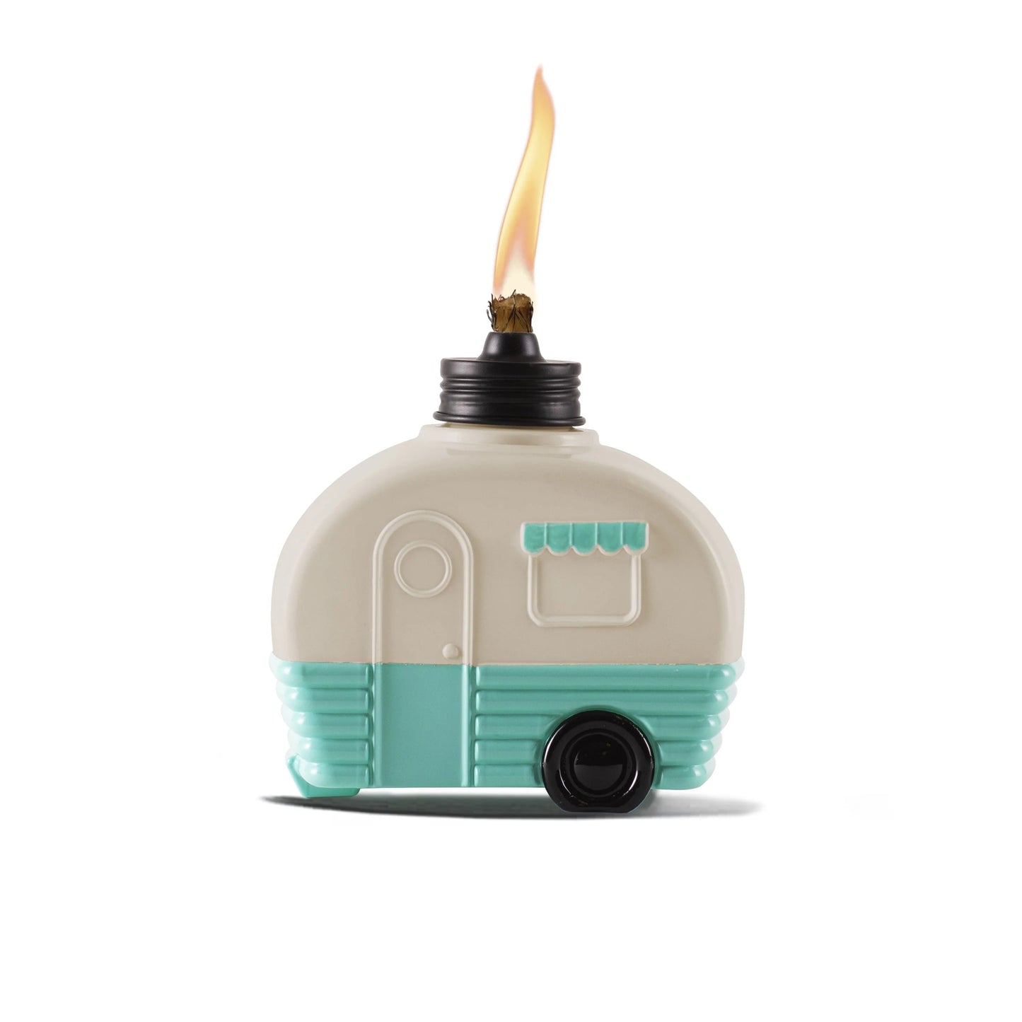 TIKI Brand Decorative Glass 5.85 inch Tall Camper Tabletop Torch White and Turquoise
