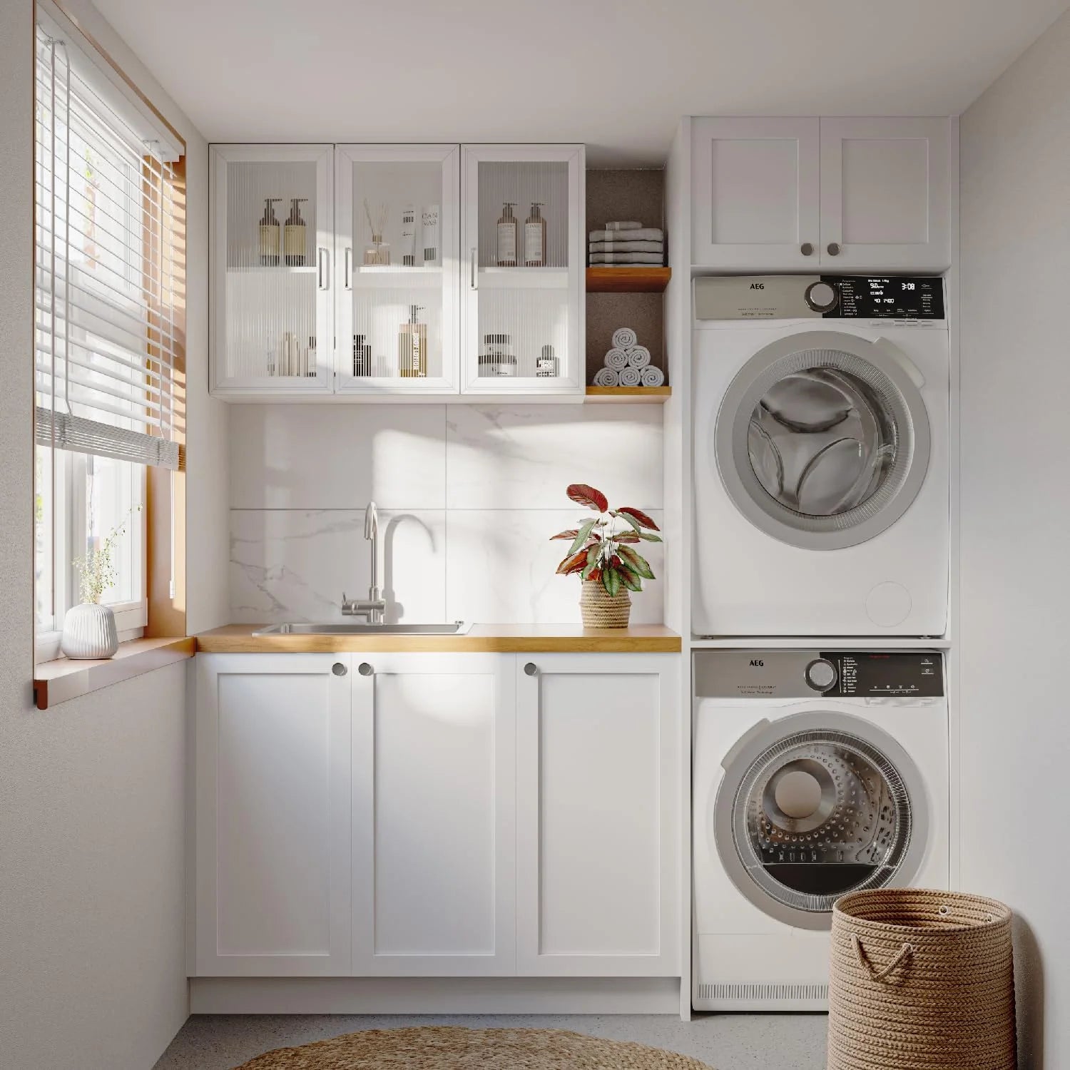 Wall Storage Cabinets - Led Upper Kitchen Laundry Wall Mounted Cabinets with Acrylic Glass 3 Doors and Shelves, 36'Wide