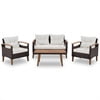 5 Piece Patio Furniture Sets, Outdoor Conversation Sets with Glass Coffee Table, Wicker Rattan Sectional Sofa Couch with Storage Bench, Ottomans & Cushions for Garden, Pool, Backyard, Gray