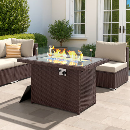 RADIATA 43" Aluminum Propane Fire Pit Table, 60,000 BTU Outdoor Gas Firepit, Rectangle CSA-Certified Patio Fireplace with Wind Guard & Glass Rocks, Rust-Proof Dark Gray Fire Table for Deck Poolside