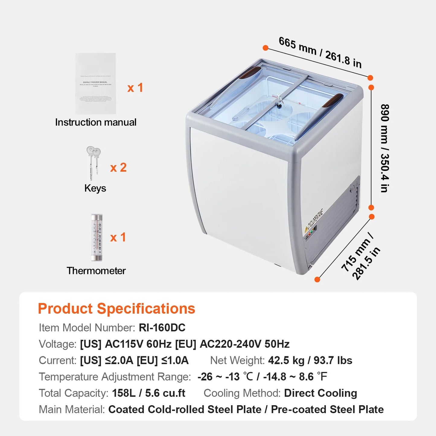 KFFKFF Professional Ice Cream Showcase, 5.6 Cubic Feet Storage Freezer, Portable Transparent Lid Deep Freezer, Diner Gelato Storage Cabinet with 4 Spacious Tubs, Dual Slide Glass Doors, Secure Wheels