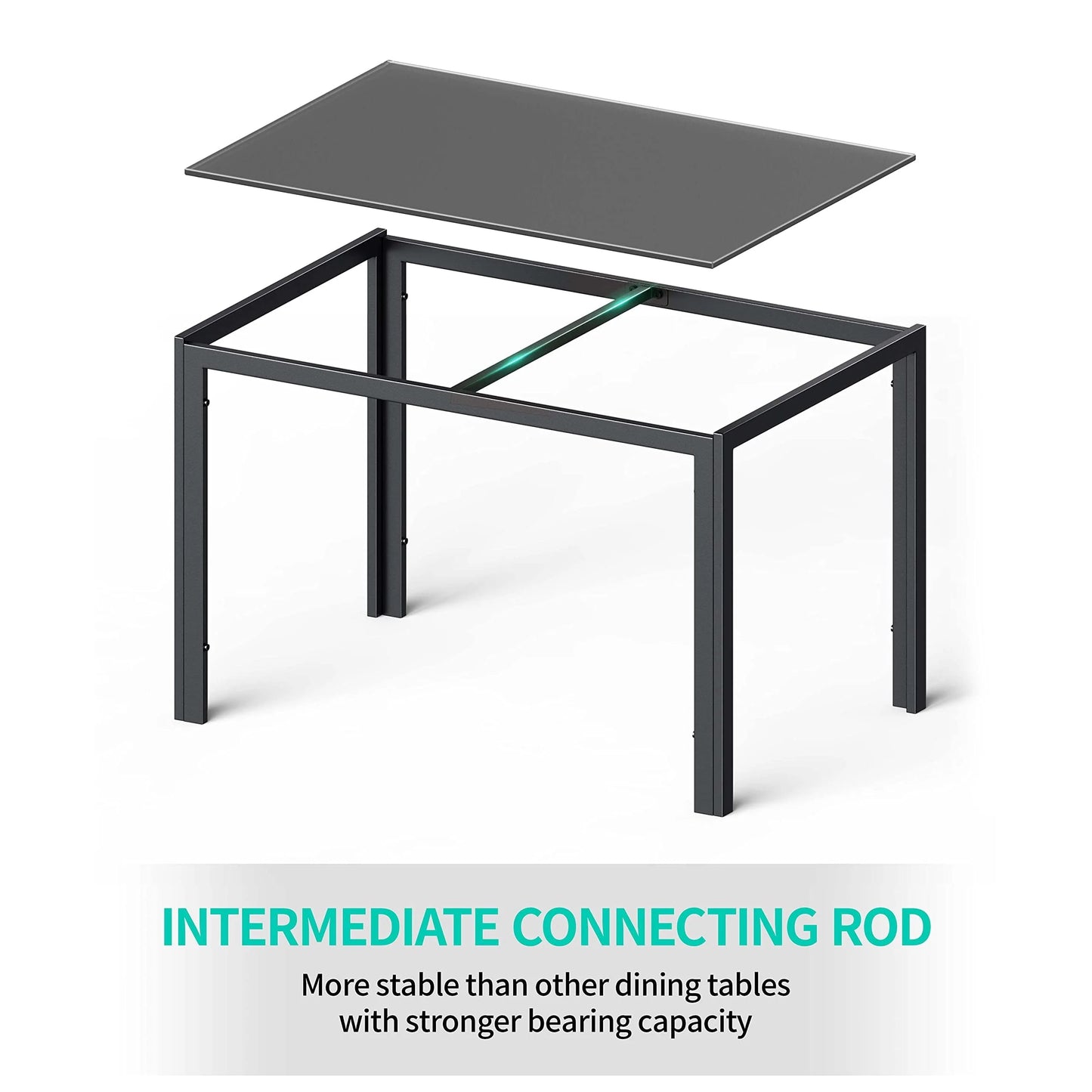 Lofka Glass Dining Table Set for 4, Dining Room Sets with 4 Back Support Chairs for Dinner, Black