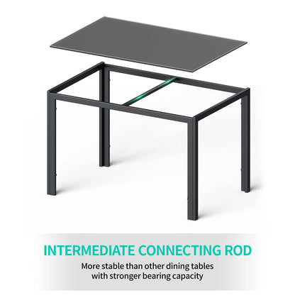 Lofka Glass Dining Table Set for 4, Dining Room Sets with 4 Back Support Chairs for Dinner, Black