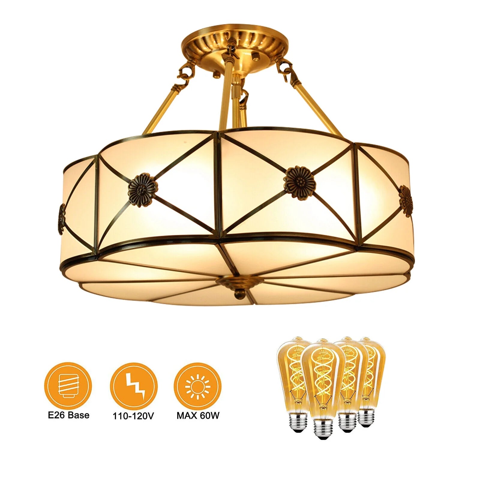 Miumaeov Vintage Ceiling Light Flush Mount Chandelier Stained Glass Pendant Lamp Fixture 110-220V