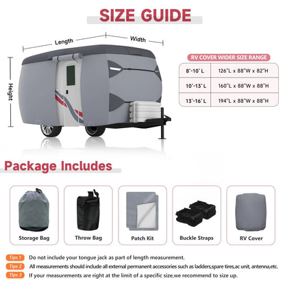 Fiberglass Travel Trailer Cover for 11'-13' 88" Wide Camper Cover 7 Layers Top RV Cover Windproof Strap Adhesive Repair Patches