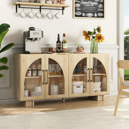 JOINICE Modern Accent Cabinet with Adjustable Shelves and Arched Glass Door,Buffet Cabinet with Storage,for Living Room,Dining Room,Entryway,Hallway,Black