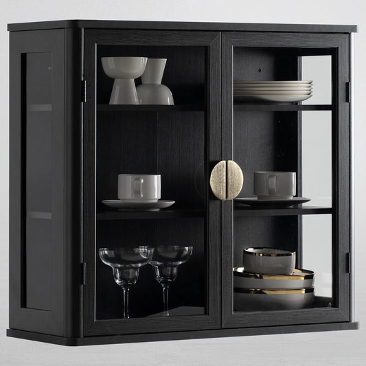 POLIHOME Display Wall Cabinet with Tempered Glass DoorsStorage Cabinet with Adjustable Shelves