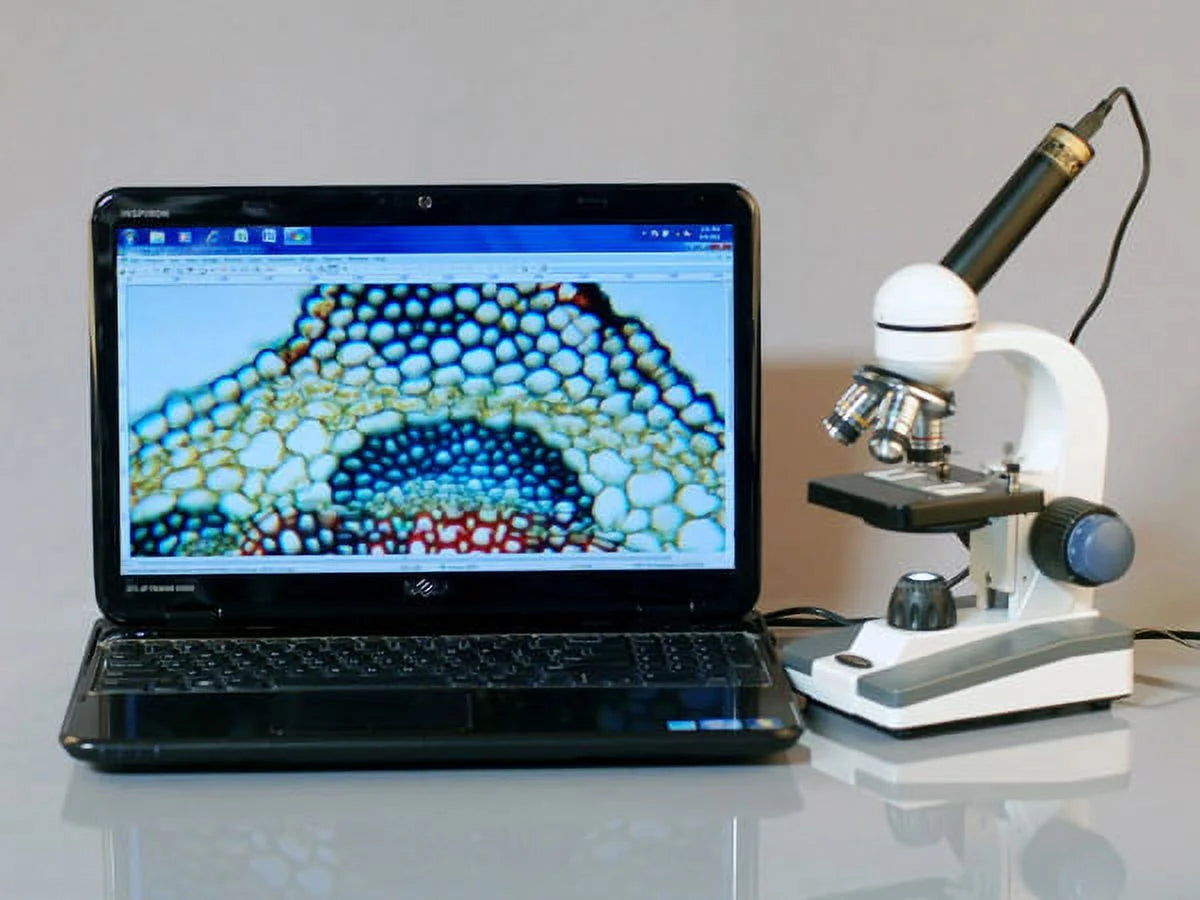 AmScope 40X-1000X Portable Student LED Compound Microscope Kit with Glass Lens & Metal Frame + Slide Kit & Book