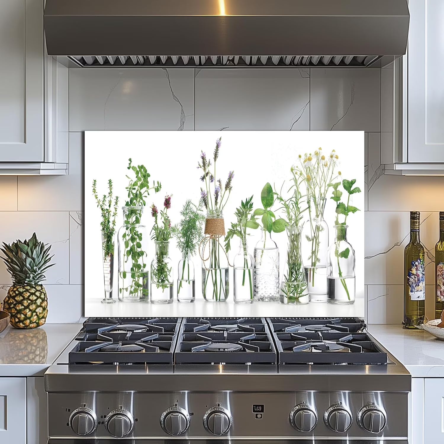 tempered glass backsplash for stove, Green plants Stove Splashback, Glass Backsplash, Used for Kitchen Wall Protection and Decoration, Easy to Install and Clean. (30x16'')