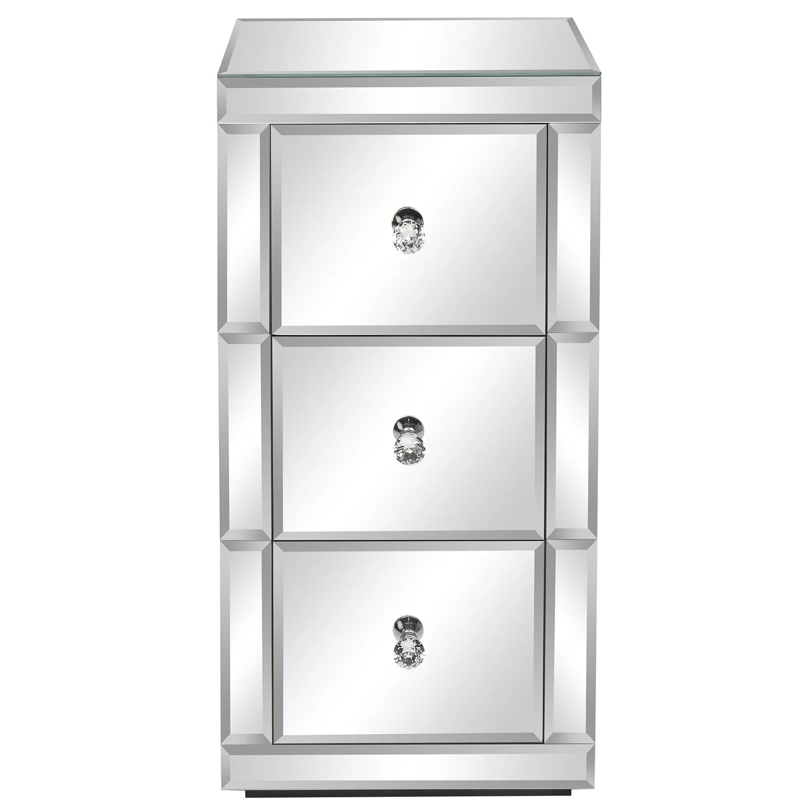 Zimtown Mirrored Glass 3-Drawers Nightstand Bedside Table Storage Bedroom