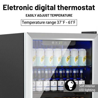 Compact 76 Can/1.7 Cubic Foot Beverage Fridge With Glass Door For Soda, Beer Or Wine, Under Counter Drinks Dispenser
