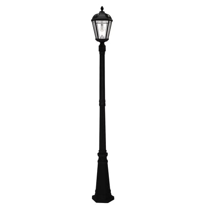 Gama Sonic Solar Outdoor Lamp Post Light, Black Cast Aluminum and Beveled Glass Panels, 10-Year Royal Bulb, Warm White LED with Omni-Direction Reflector, 87-inch Height, 98B001