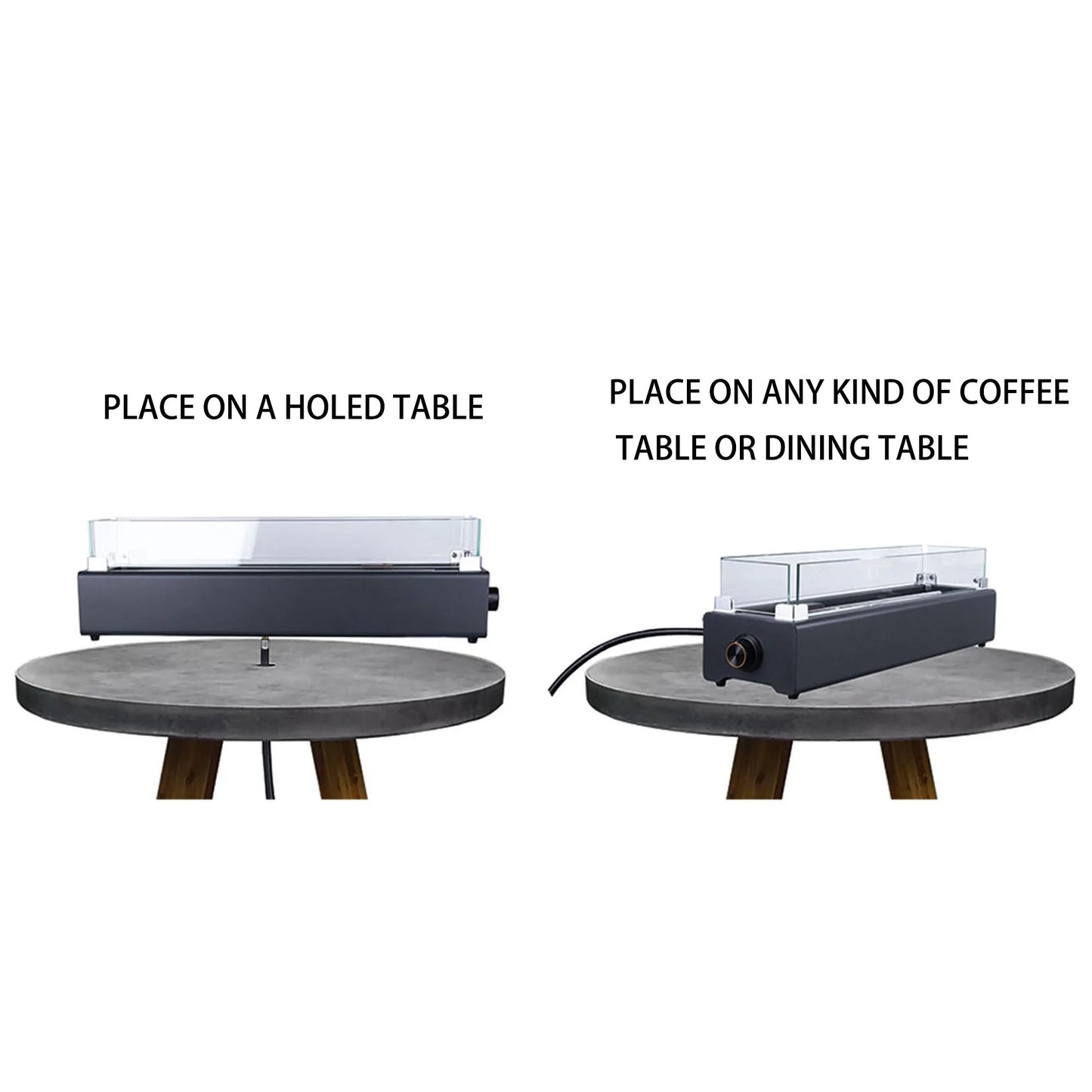28-inch Table Top Gas Fire Pit, 40,000 BTU Tabletop Propane Fire Pit Portable Fireplace for Patio, Outdoor w/Wind Glass Shield, Glass Rocks, Carbon Gray