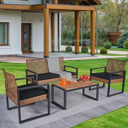 4-Piece Patio Conversation Sets, 2025 Upgrade All-Weather Wicker Patio Furniture Set w/Seat Cushions & Tempered Glass Coffee Table, Outdoor Patio Sets for Porch Poolside Backyard Garden, 705lbs