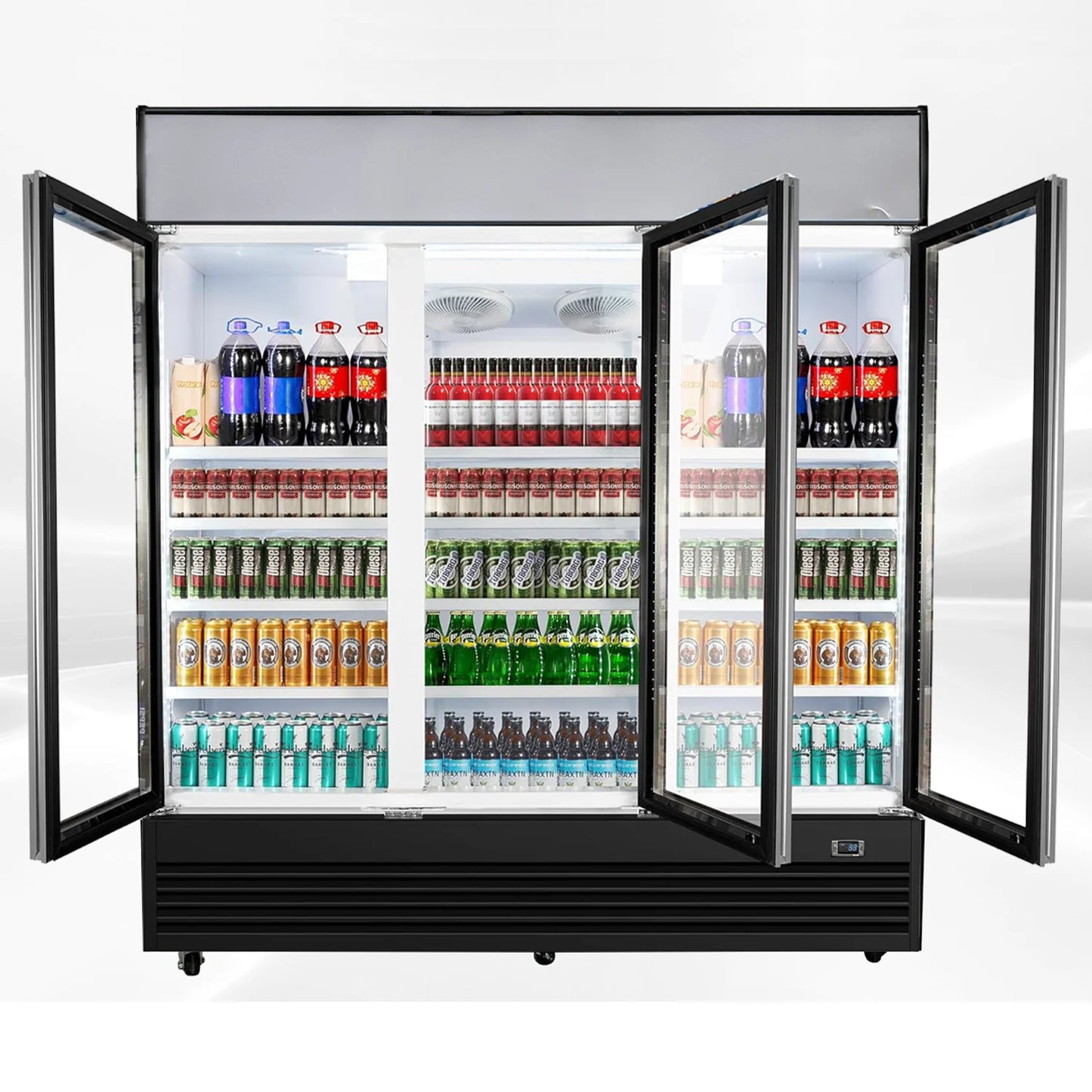Commercial Merchandiser Refrigerator, 3 Glass Door, Beverage Cooler, 74" x 26" x 82", 62.5 Cu. Ft., NSF Certified