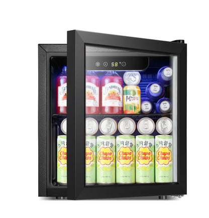 Auseo 1.3 Cu.ft. Mini Beverage Refrigerator Cooler - 55 Can &12 Bottle Mini Fridge with Double Glass Door, for Home/Bar/Office, Electronic touch control