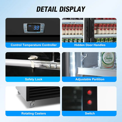 Commercial Merchandiser Refrigerator, 3 Glass Door, Beverage Cooler, 74" x 26" x 82", 62.5 Cu. Ft., NSF Certified