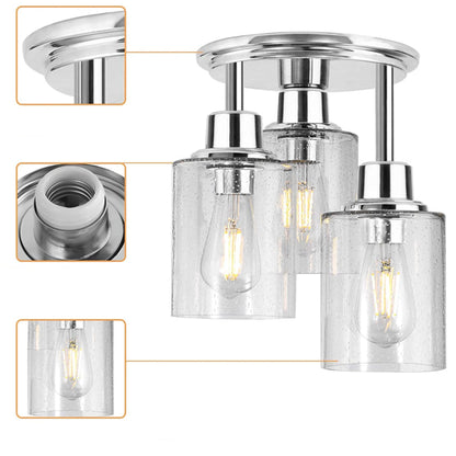 FSLiving 3 Lights RV Glass Hard Wired with 12V Nickel RV Decorative Light RV Ceiling Light Kitchen Island Lamp Ceiling Mount, E26 2700K Bulb Included Industrial Semi Flush Mount for RV Camper