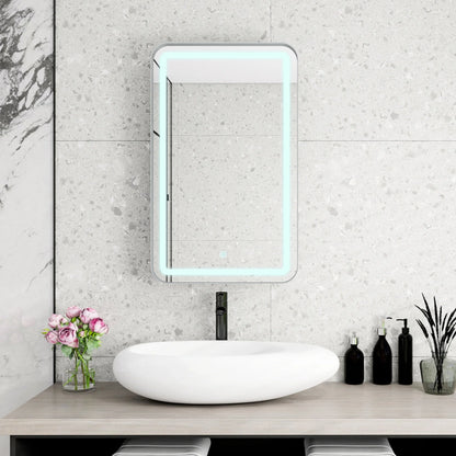 21x34 Inch Gold Medicine Cabinet with LED Mirror, Wall Mounted Bathroom Storage with Adjustable Glass Shelves, Recessed or Surface Mount Design