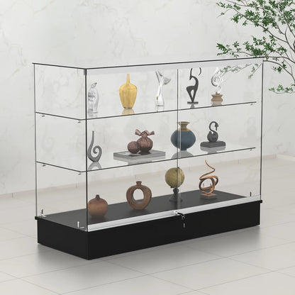 48" W x 18" D x 38" H - White Full Vision Retail Display Case, Tempered Glass Display Cabinet with Glass Shelves and Lock, Storage Cabinets for Retail and Collectible Display