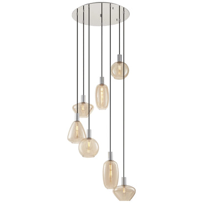 Possini Euro Design Myriad 23 3/4" Modern Pendant Chandelier Ceiling Light Fixture Dining Room Over Table 6-Light Chrome Finish Cognac Glass