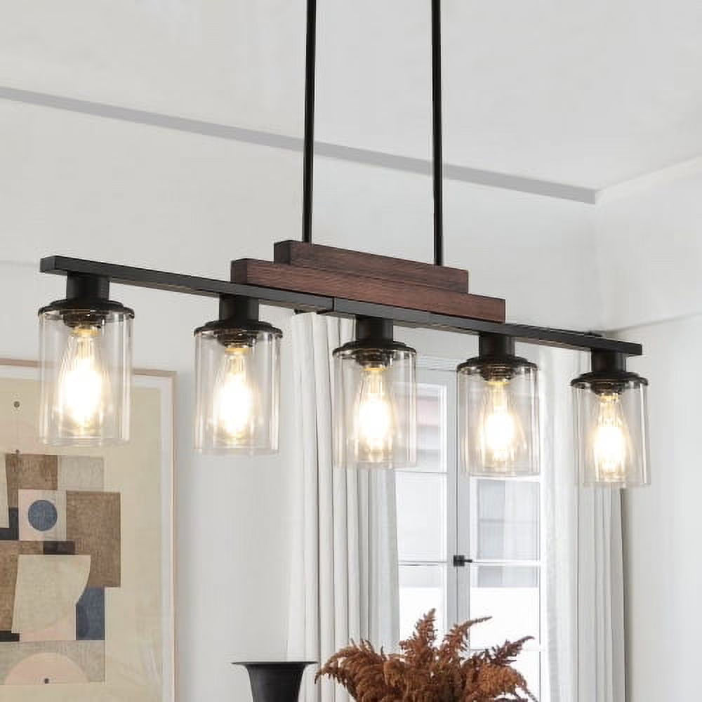 ACE-LIGHTS,Modern Industrial 5-Light Chandelier with Clear Glass Shades(Bulbs Not Included),Hanging Ceiling Light Fixture for Living Room,Dining Room,Kitchen Island(Black)