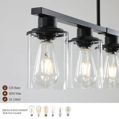 ACE-LIGHTS,Modern Industrial 5-Light Chandelier with Clear Glass Shades(Bulbs Not Included),Hanging Ceiling Light Fixture for Living Room,Dining Room,Kitchen Island(Black)