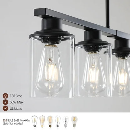 ACE-LIGHTS,Modern Industrial 5-Light Chandelier with Clear Glass Shades(Bulbs Not Included),Hanging Ceiling Light Fixture for Living Room,Dining Room,Kitchen Island(Black)