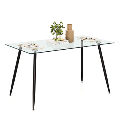 Gymax Modern Glass Dining Table Rectangular Dining Room Table W/Metal Legs For Kitchen Silver