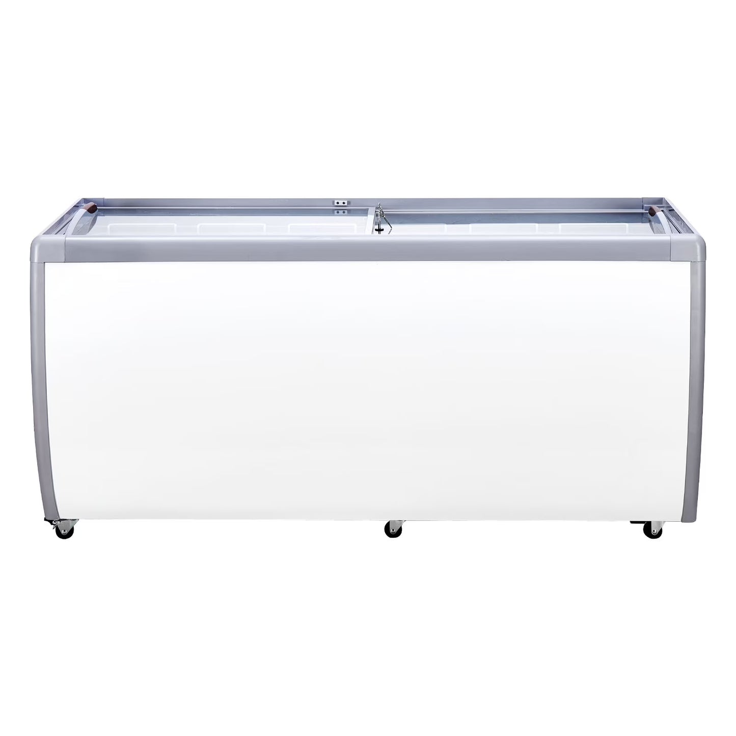 KFFKFF Professional Ice Cream Showcase, 20 Cu.ft Storage Freezer, Portable Transparent Lid Deep Freezer, Diner Sorbet Serving Cabinet with 12 Spacious Tubs,Dual Slide Glass Doors,Secure Casters,White