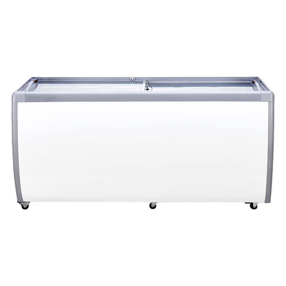 KFFKFF Professional Ice Cream Showcase, 20 Cu.ft Storage Freezer, Portable Transparent Lid Deep Freezer, Diner Sorbet Serving Cabinet with 12 Spacious Tubs,Dual Slide Glass Doors,Secure Casters,White