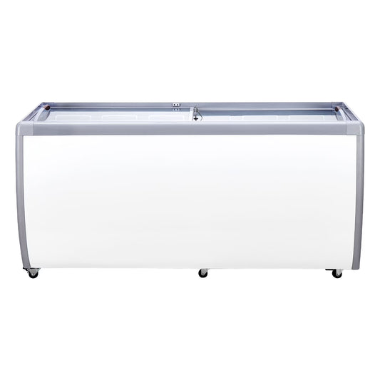 KFFKFF Professional Ice Cream Showcase, 20 Cu.ft Storage Freezer, Portable Transparent Lid Deep Freezer, Diner Sorbet Serving Cabinet with 12 Spacious Tubs,Dual Slide Glass Doors,Secure Casters,White