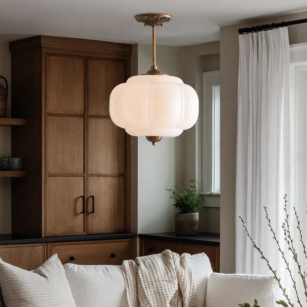 Arturesthome Eloise Scallop Milk Glass Semi-Flush Mount Pendant Ceiling Light