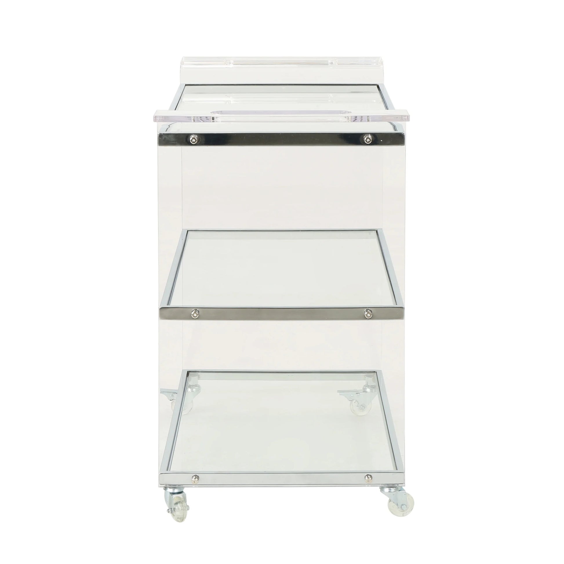 GDF Studio Dax Modern Glam Tempered Glass 3 Tiered Bar Cart, Clear