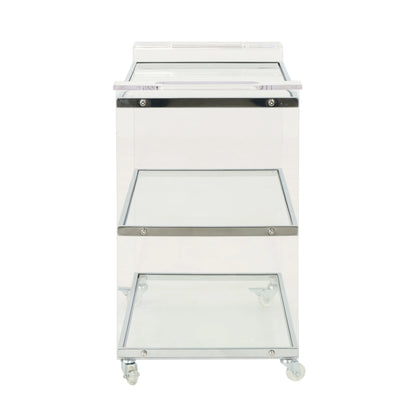 GDF Studio Dax Modern Glam Tempered Glass 3 Tiered Bar Cart, Clear
