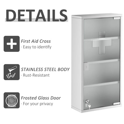 Wall Mounted Medicine Cabinet, with 4 Tier Shelves, Stainless Steel Frame and Glass Door