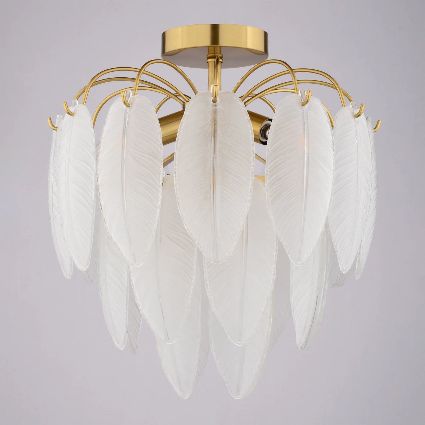 Burbank 4-Light 13.5 in. Wide Muted Gold Brass Traditional Waterfall Semi Flush Mount Lighting Fixture, White Frosted Leaf Glass Shade, Dimmable LED Compatible for Low Ceilings