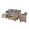 5 Piece Patio Furniture Sets, Outdoor Conversation Sets with Glass Coffee Table, Wicker Rattan Sectional Sofa Couch with Storage Bench, Ottomans & Cushions for Garden, Pool, Backyard, Gray