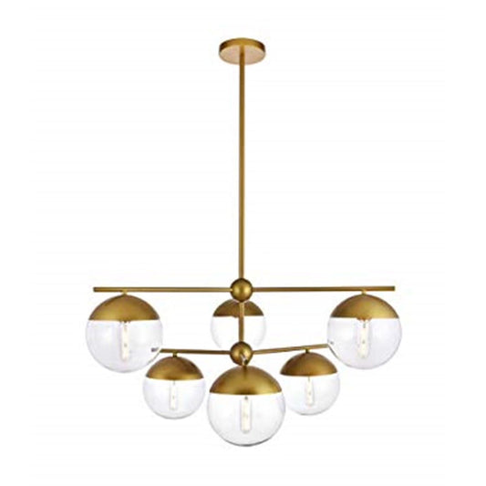 Eclipse 6 Lights Brass Pendant With Clear Glass