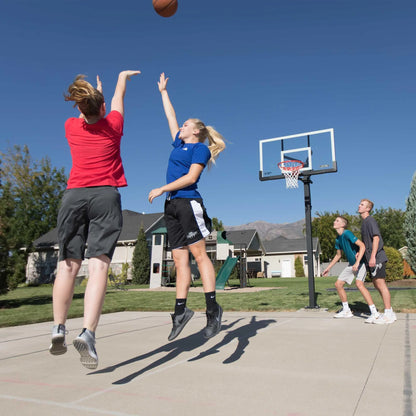 Lifetime 7.5ft. – 10ft. Adjustable Height 60” Tempered Glass Bolt-Down Basketball System (90569)